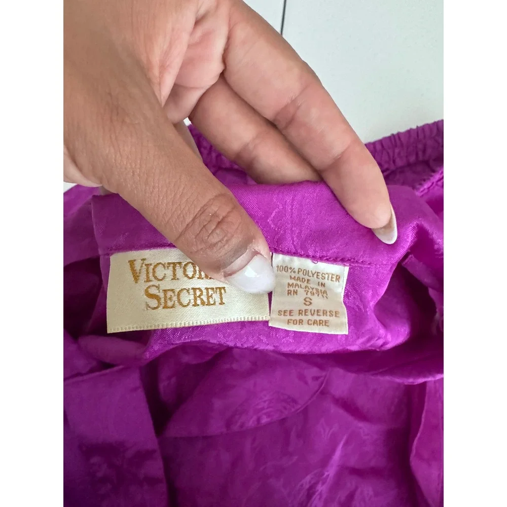 Vintage Victorias Secret Gold Label Satin Pajama Set Purple Floral Jacquard S gf